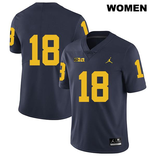 Women's NCAA Michigan Wolverines Brendan White #18 No Name Navy Jordan Brand Authentic Stitched Legend Football College Jersey ZQ25O32GB